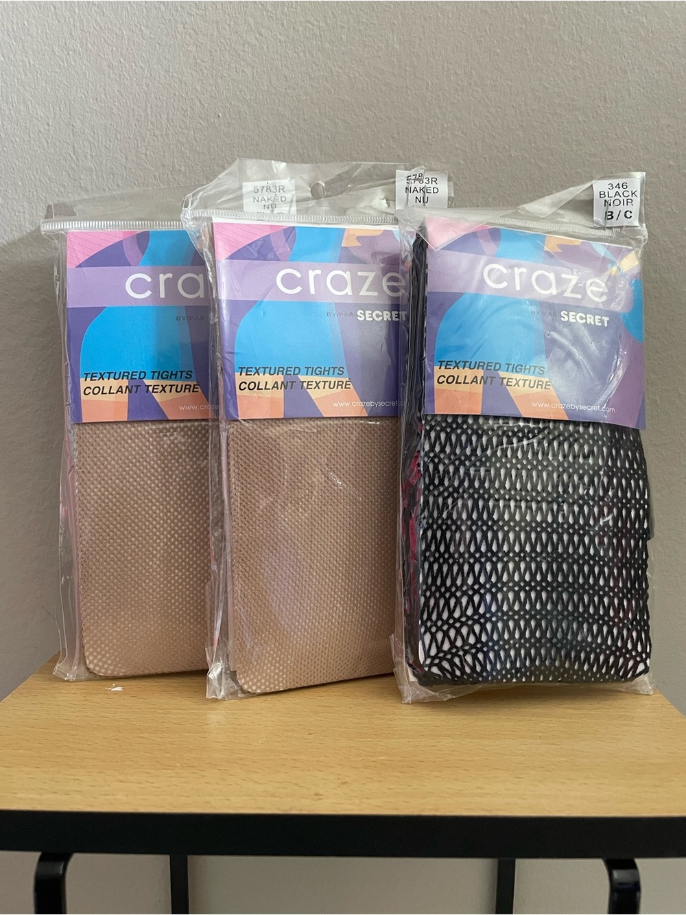 Vintage craze by Secret Textured Tights in (2) Nude and (1) Black – Size B/C NWT